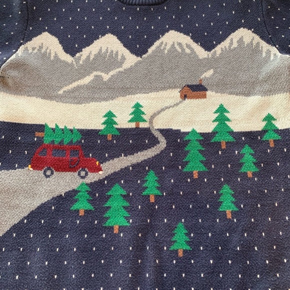 Navy Blue Winter Holiday Christmas Tree Sweater - Picture 2 of 4